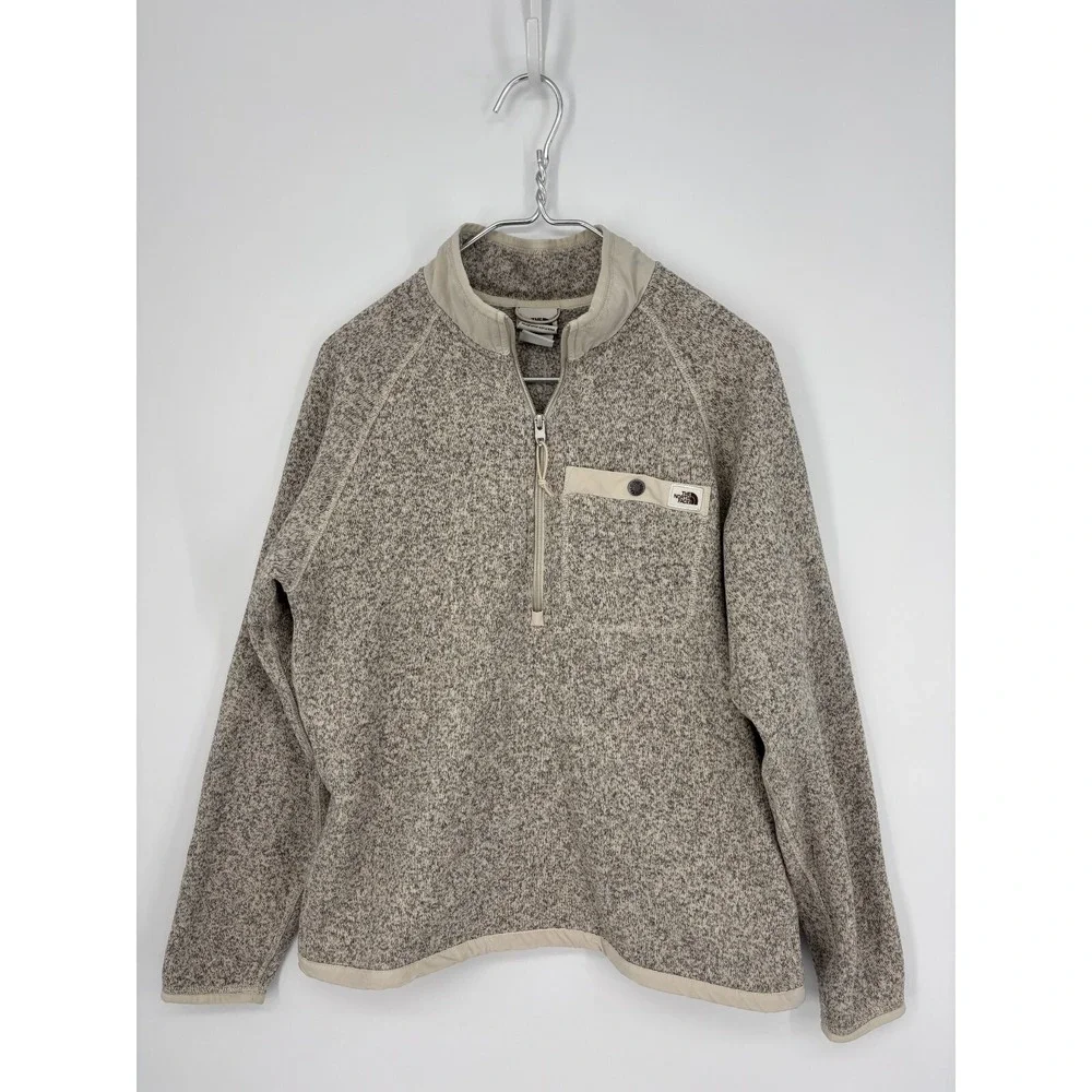 North Face Jacket Mens Medium Gordon Lyons 1/2 Zip Fleece Beige Brown Sweatshirt
